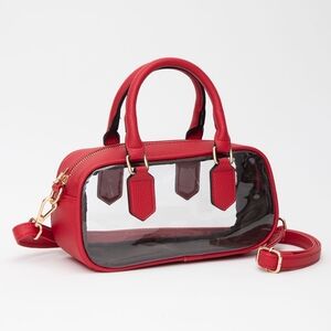 Red Handle Structured Transparent Clear Handbag Crossbody Bag Purse